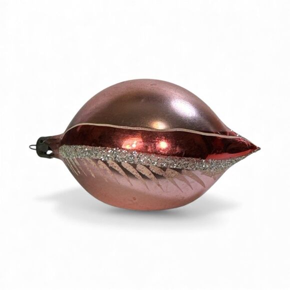 VTG Blown Mercury Glass Teardrop Indent Pink Silver Christmas Ornament Poland 4” - Picture 4 of 10